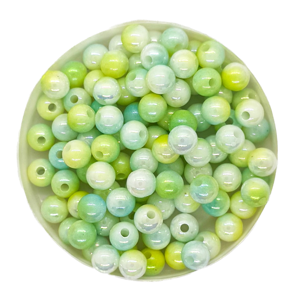 Perla plástica marmolada 6mm verde x 10g