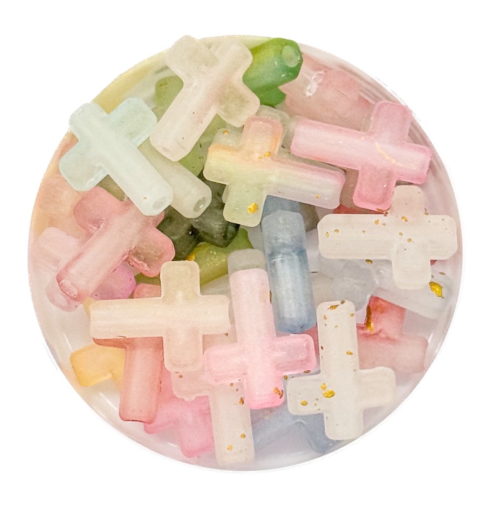 Plástico cruz traslucida pasante multicolor x 10gr 