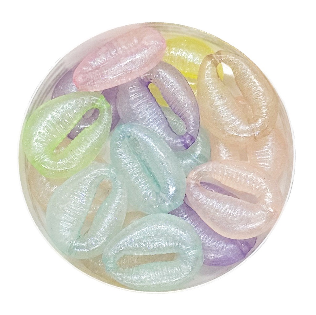 Plástico buzio traslucida pasante multicolor x 10gr  