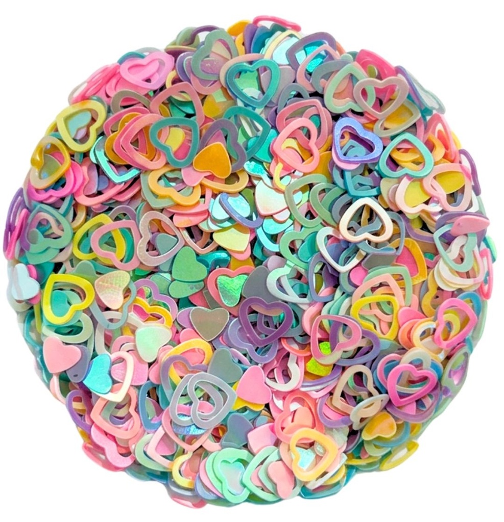 Mini lentejuela corazón calado multicolor pastel x 10gr 