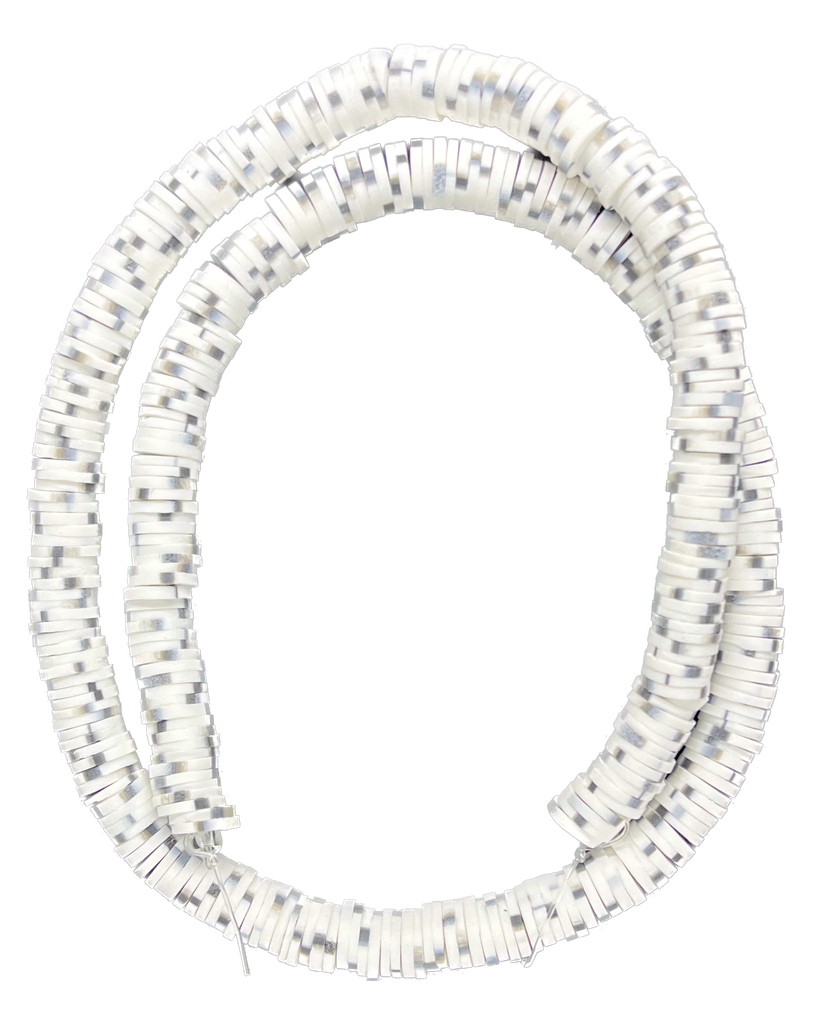 Tira Fimo plano 6 mm jazpeada blanco c/gris