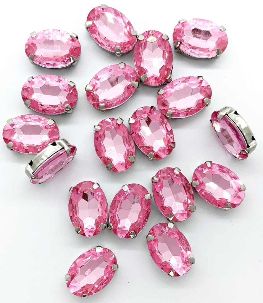 Gema engarzada oval rosa brillo 10x14 mm x 10un.