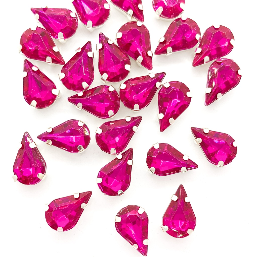 Gema engarzada gota fucsia brillo 8x13mm x 10un.