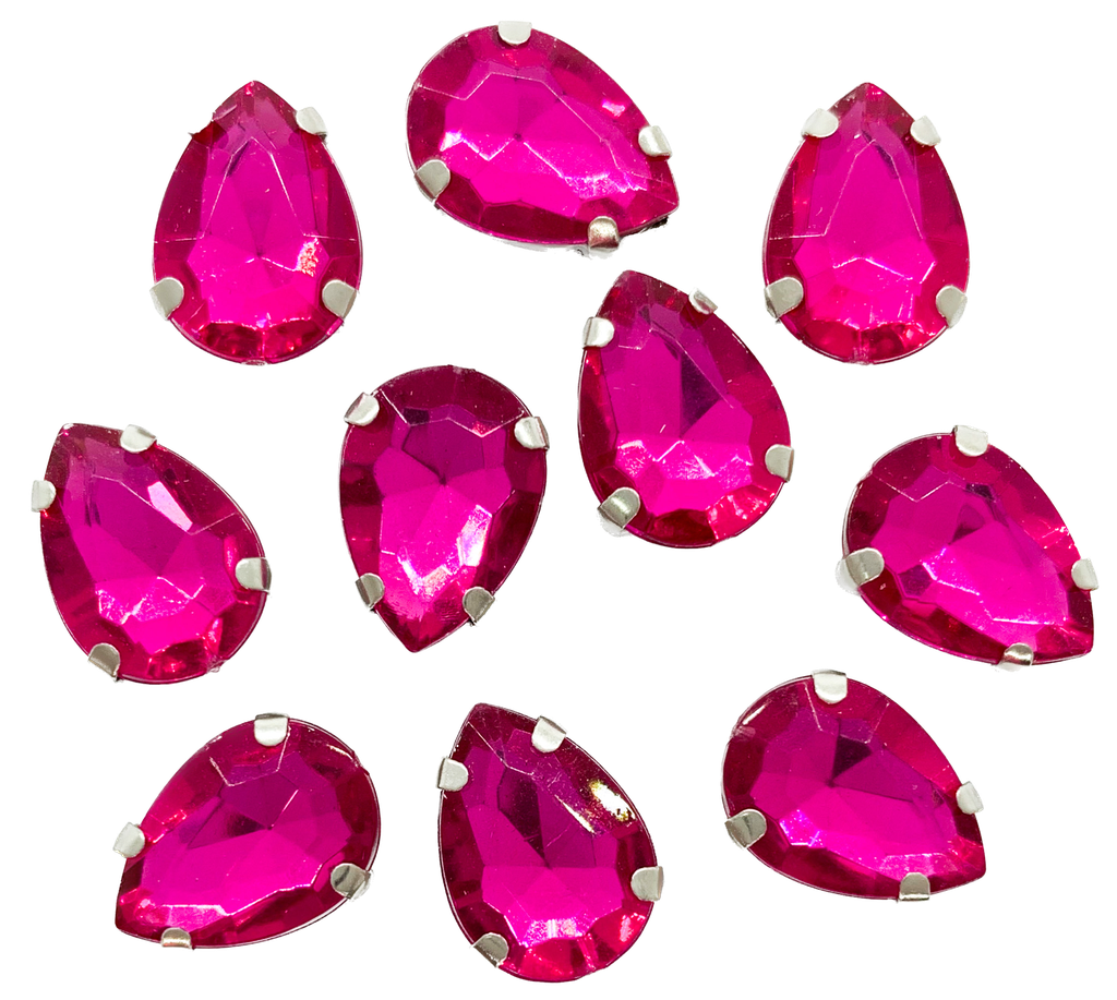 Gema engarzada gota fucsia brillo 10x14mm x 10un.