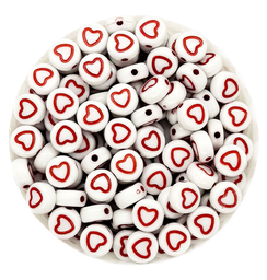 Corazón plano 7mm blanco c/rojo contorno x 10gr.