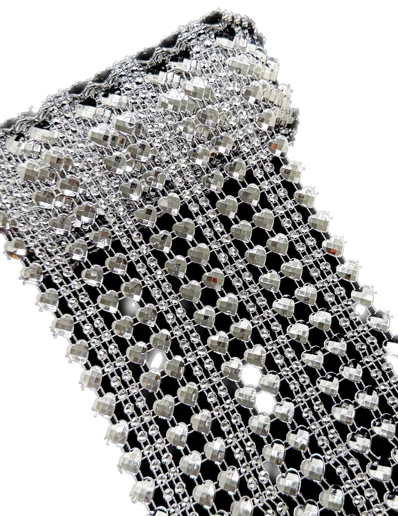 Falso strass c/forma plata corazón x 1 mt.