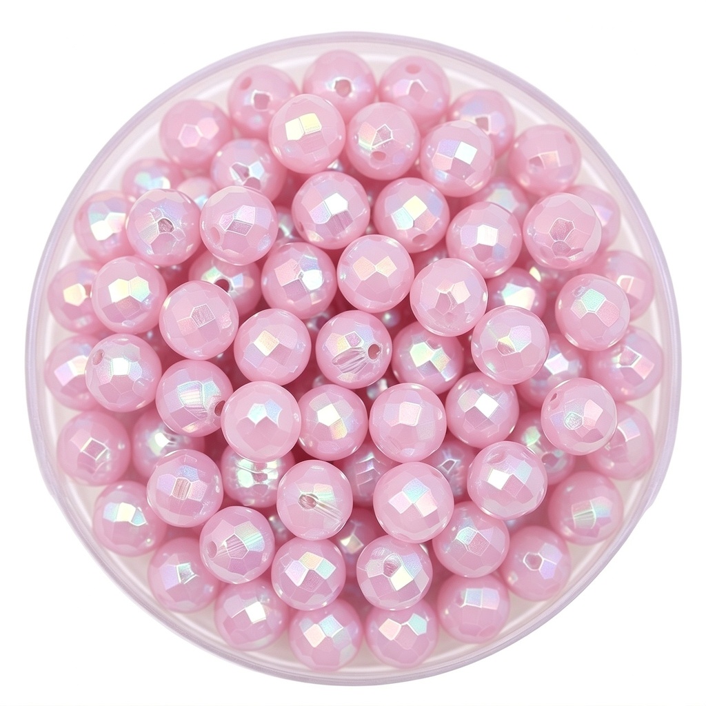 Bolitas Plásticas AB rosa bebe 6mm facetada x 10gr  