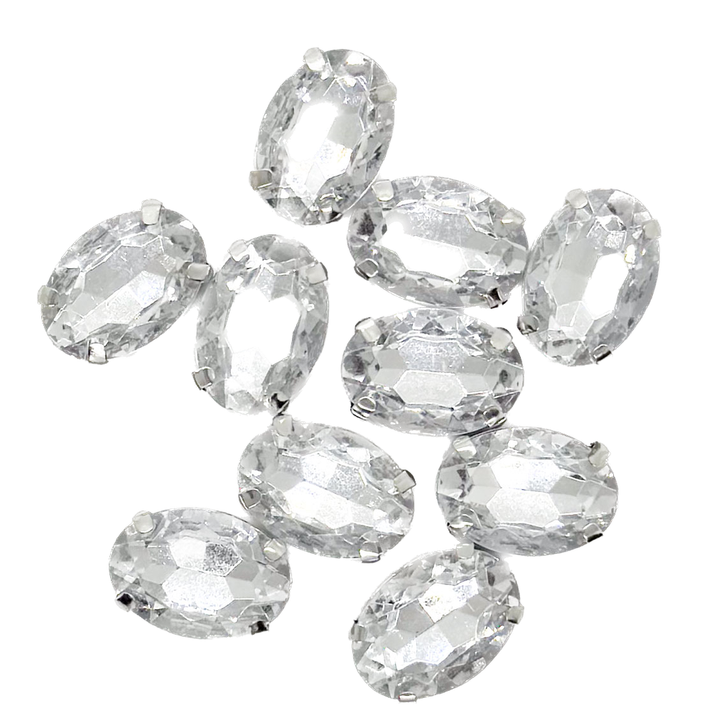 Gema engarzada oval plata 10x14 mm x 10un.