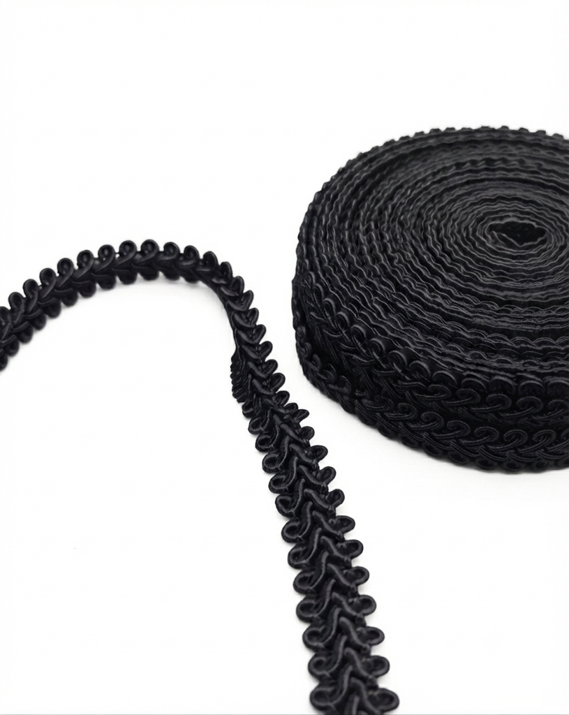 Galón negro poliéster 10mm x 20ydas