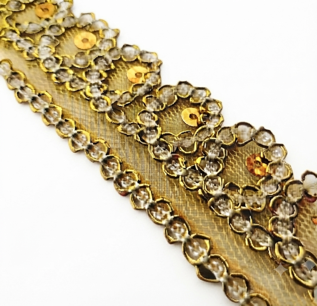 Galón dorado con lentejuelas 25mm x 1mt 