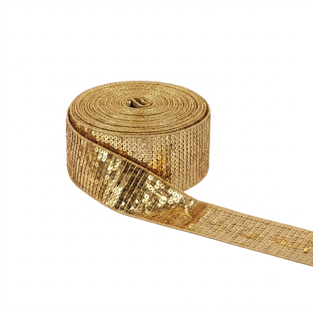 Galón dorado con lentejuelas cuadradas 40mm x 10ydas   
