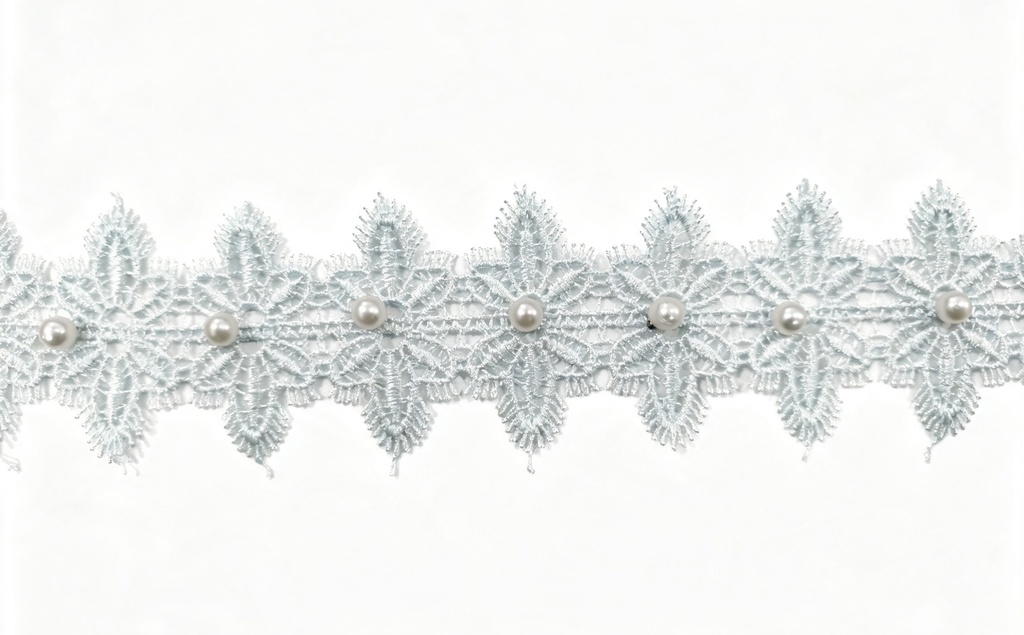 Galón algodón flor deflecada aqua con perla x 1mt  