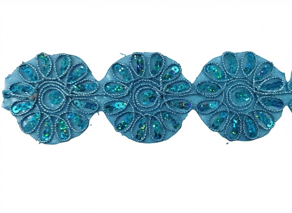 Galón flor láser celeste 6cm x 1mt. 