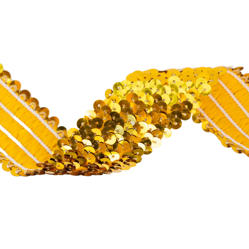 Galón elástico con lentejuelas dorado 20mm x 10ydas