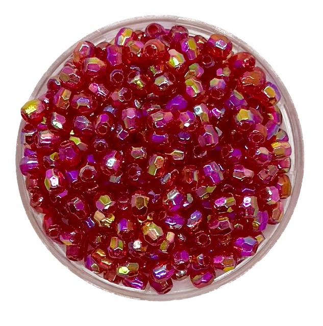 Perla transparente AB hex. rojo 4mm x 10gr.