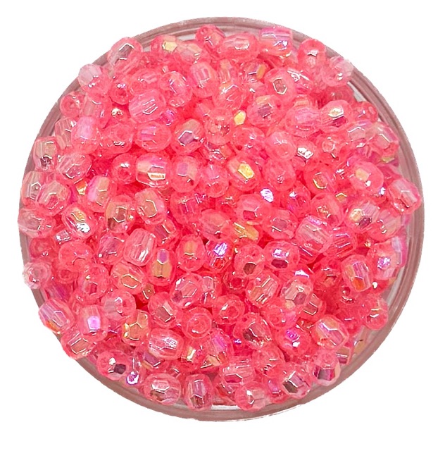 Perla transparente AB hex. rosa bebé 4mm x 10gr.