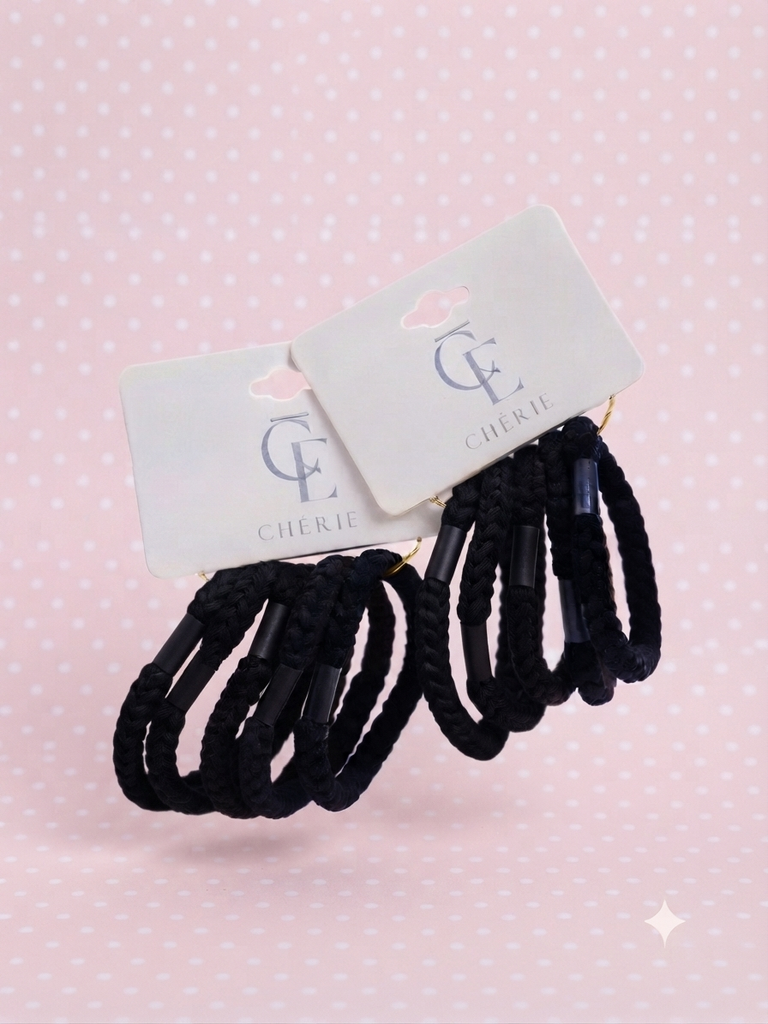  Gomitas cabello negras trenzada (3681-10) x 5un 