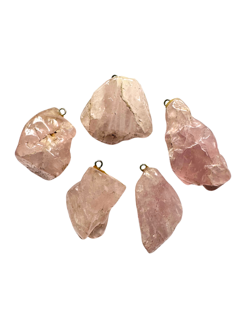 Dije piedra Cuarzo Rosa en bruto c/pitón x 1 un.  