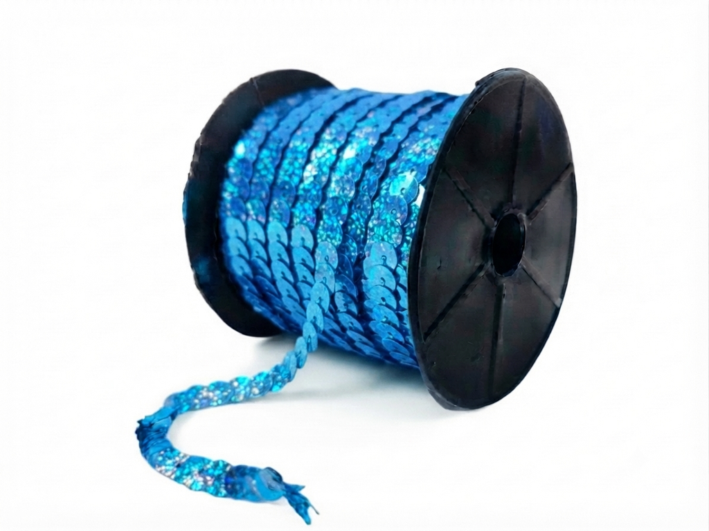 Hilo de lentejuela laser cube 8mm azul x 1mt.  