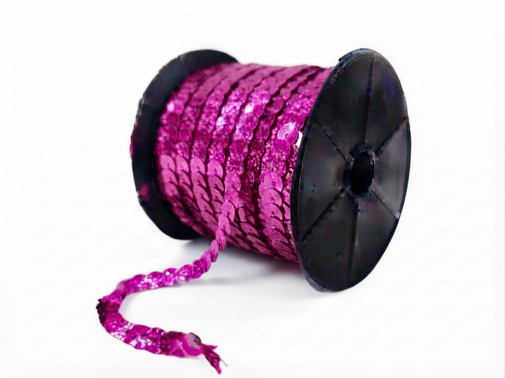 Hilo de lentejuela laser cube 8mm fucsia x 1mt.   