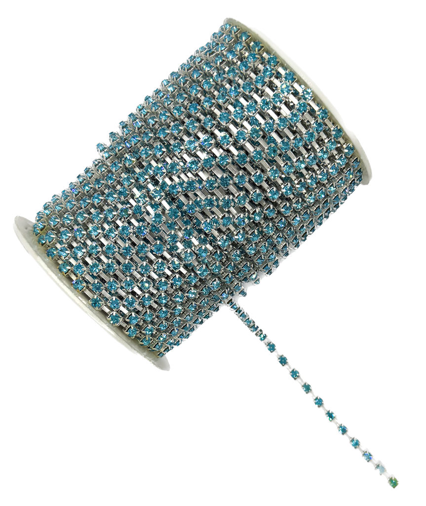 Strass en tira SS16 celeste base plata x 1 mt.