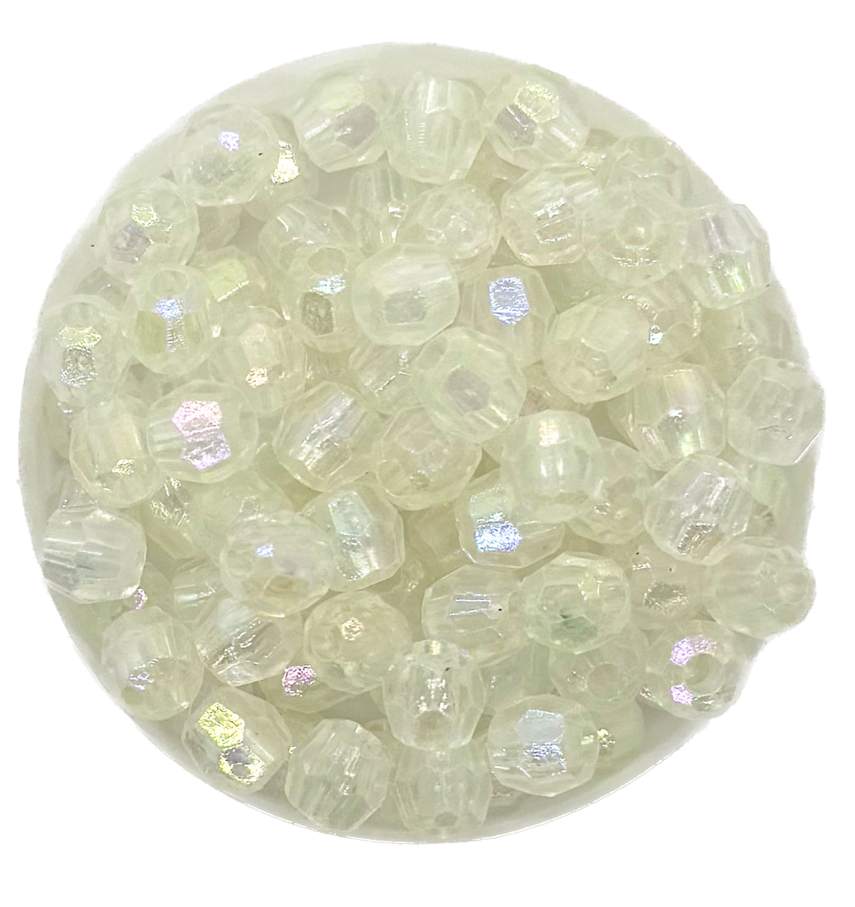 Bolita acrílica facetada transp. tornasol 6mm x 10g