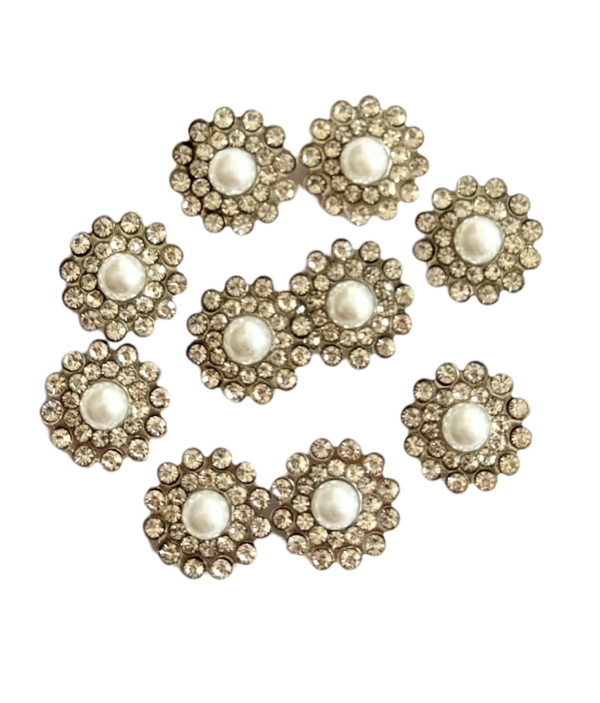 Aplique flor perla niquel 14mm plateado x 10un