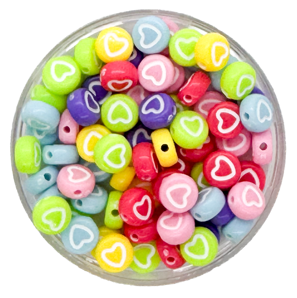 Corazón plano 7mm multi c/blanco contorno x 10gr.