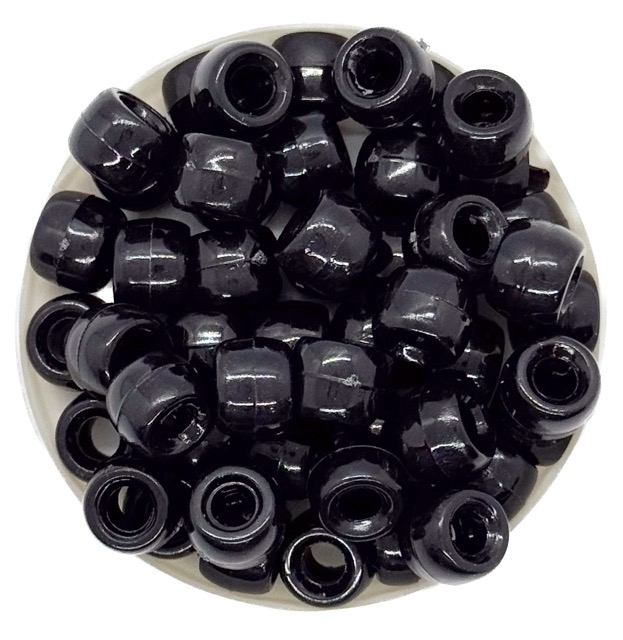 Cuentas acrílico pase ancho negro 10mm x 10 grs.