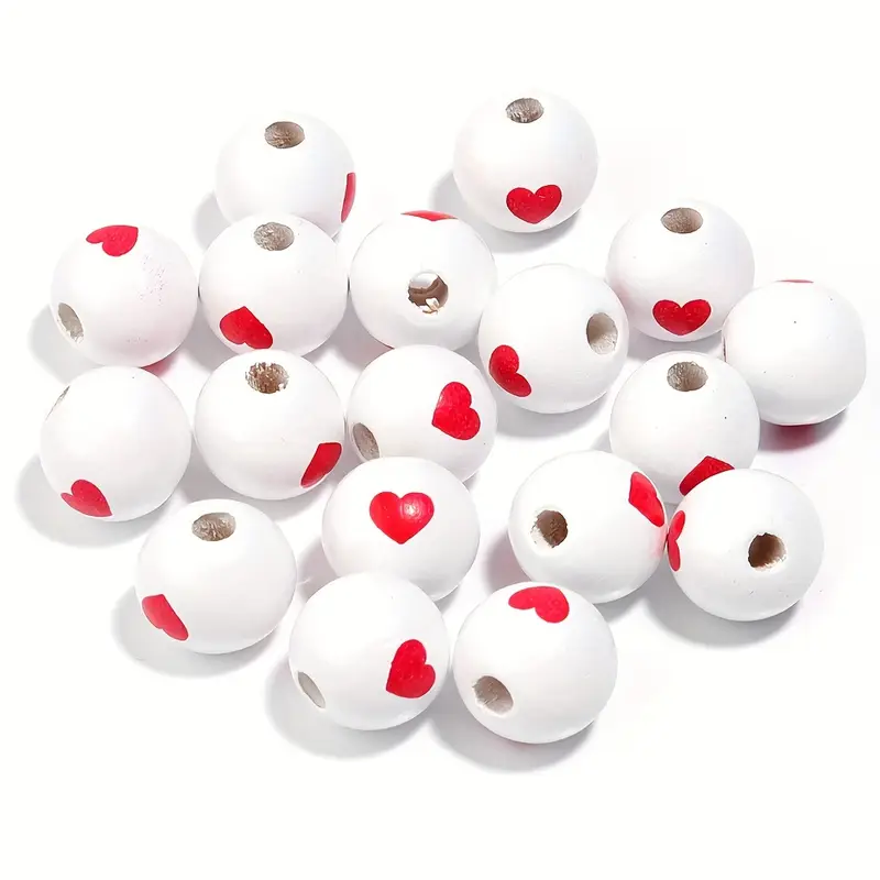 Bolita madera pasante 15mm corazón blanco c/rojo 