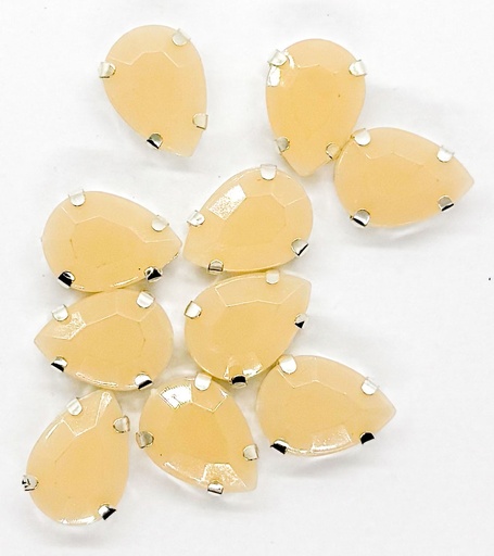 [11005] Gema engarzada gota beige opalino 10x14mm x 10un.