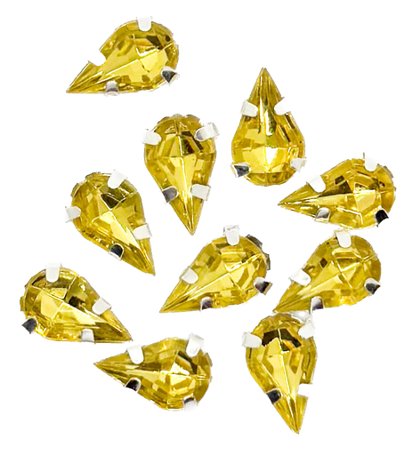 [10993] Gema engarzada gota dorado brillo 6x10mm x 10un.