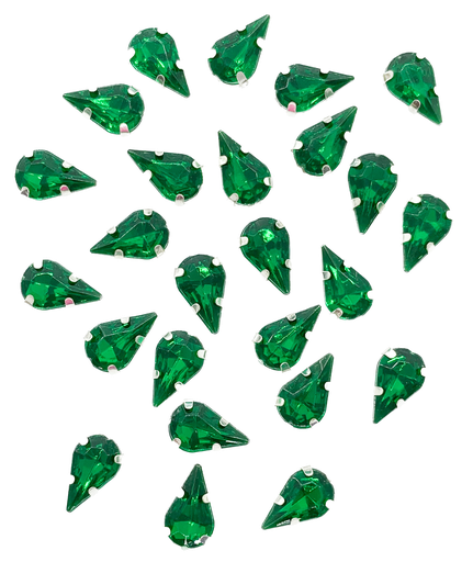 [10993] Gema engarzada gota verde brillo 6x10mm x 10un.