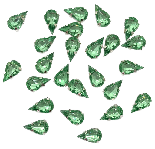 [10993] Gema engarzada gota verde claro brillo 6x10mm x 10un.