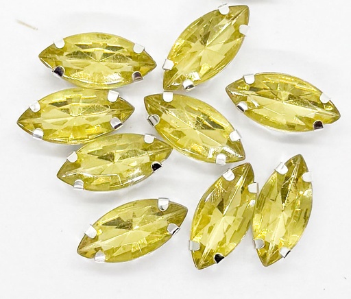 [10999] Gema engarzada navette dorado brillo 7x15mm x 10un.