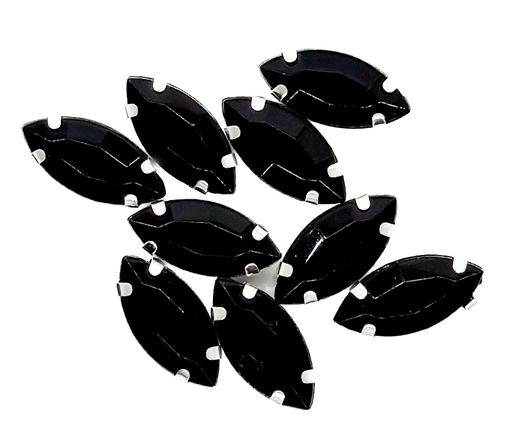 [12136] Gema engarzada navette negro base plata 7x15mm x 10un.