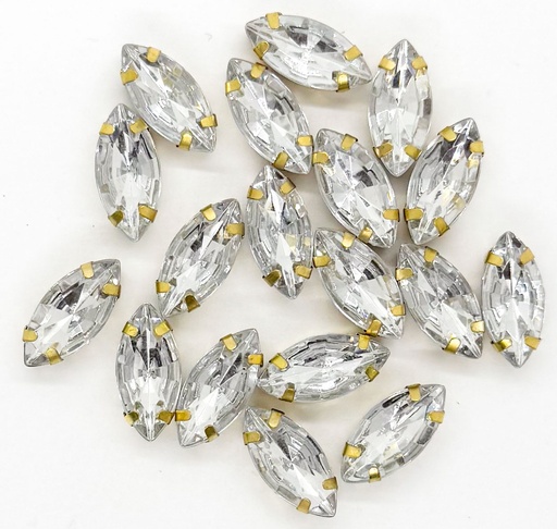 [12117] Gema engarzada navette plata base oro 7x15mm x 20un.
