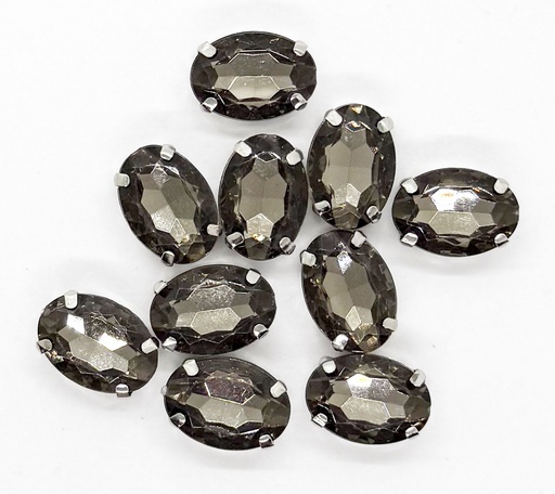 [11574] Gema engarzada oval gris humo brillante 10x14 mm x 10un.