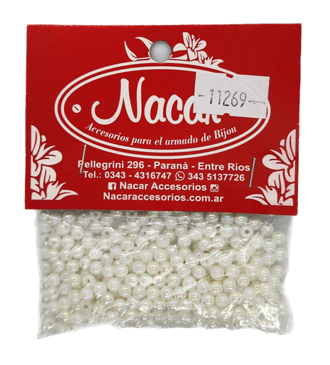 Perla plástica tornasol 4 mm #78 blanco