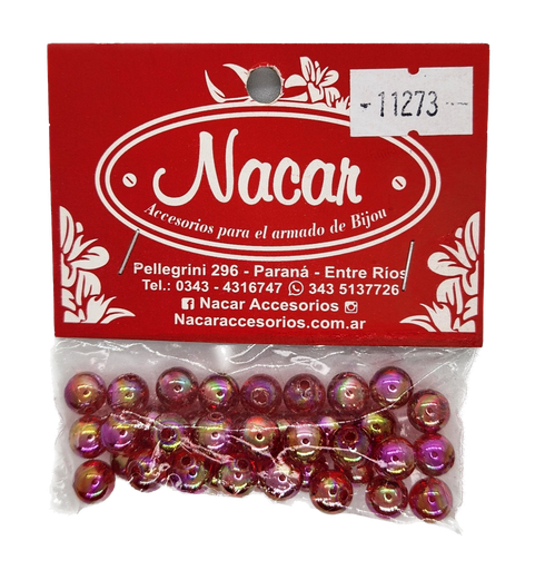 Perla plástica tornasol 8mm #6 rojo