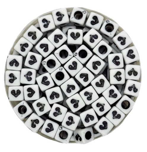 [10443] Plástico corazón cubo negro c/blanco 7x7 x 10gr.