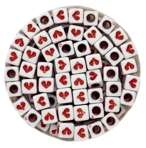 [10443] Plástico corazón cubo rojo c/blanco 7x7 x 10gr.