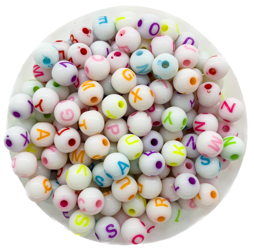 [12100] Plástico letras bolitas 8mm blancas y color x 10gr.