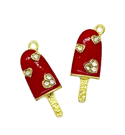 [12239] Dije helado strass metal gold rojo x 1 un.