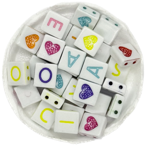 [12100] Plástico letras cuadradas planas 8x8mm blancas c/color x 10gr.