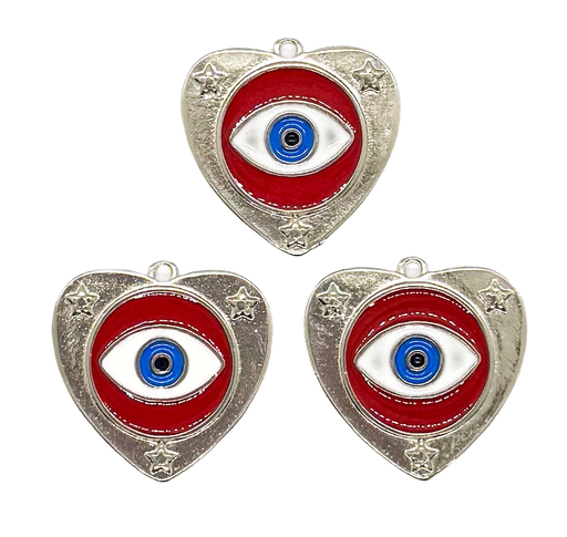 [E50360] Dije esmaltado niquel corazón ojo turco rojo #1  x 1un.