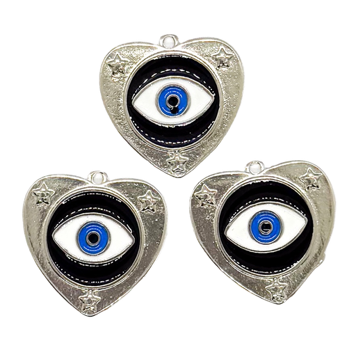 [E50360] Dije esmaltado niquel corazón ojo turco negro #1  x 1un.  