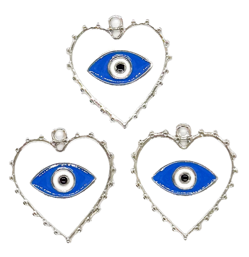 [E60360] Dije esmaltado niquel corazón ojo turco blanco #2 x 1un.   