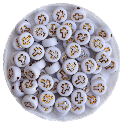 [10901] Plástico Cruz plano 7mm blanca c/dorado x 10gr