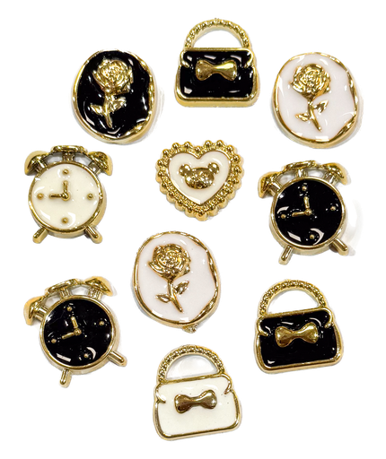 [12371] Charms p/pegar dorado b/n surtidos x 10 un 